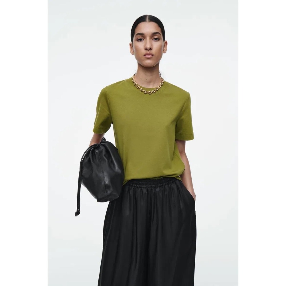 COS Womens Olive Green 100% Cotton Short Sleeve Crew Neck T-Shirt Size L
